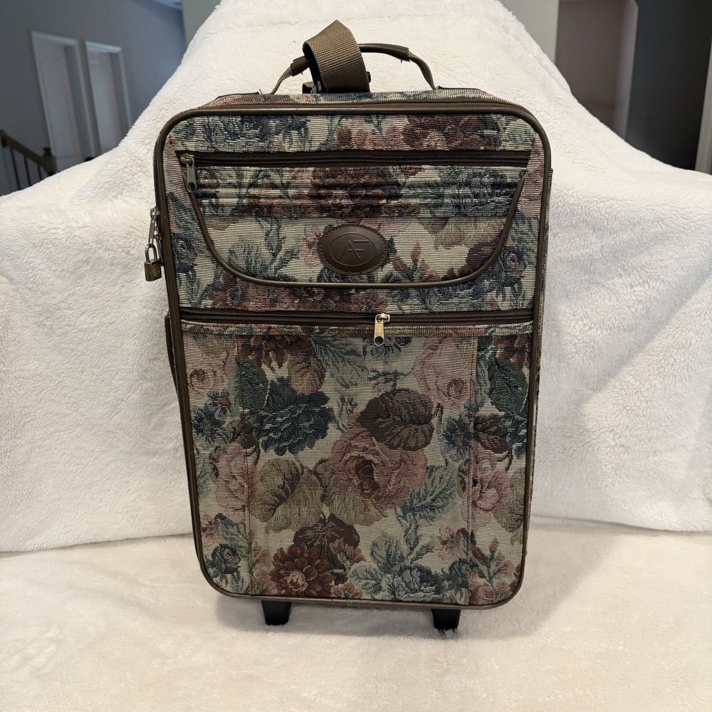 VTG Y2K American Flyer Floral Tapestry Garment Carryon Bag Luggage Cottage Core